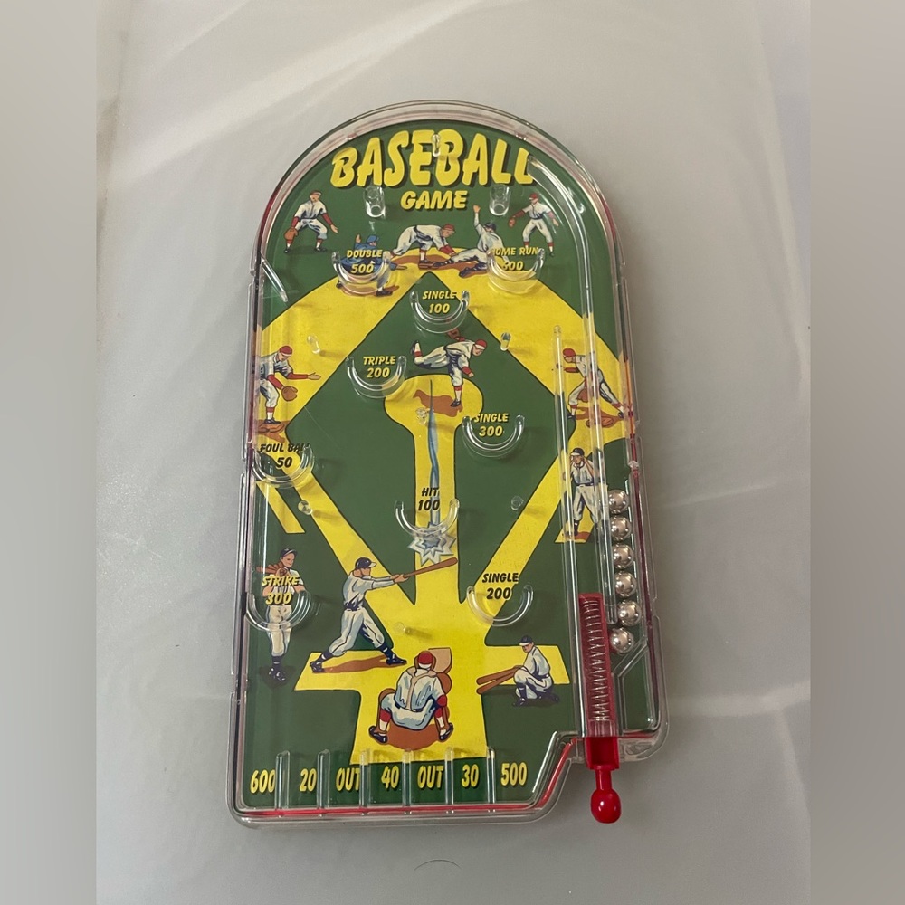 VTG Home Run Pinball Baseball Game Toy Schylling Classic Handheld Pin Ball Tin